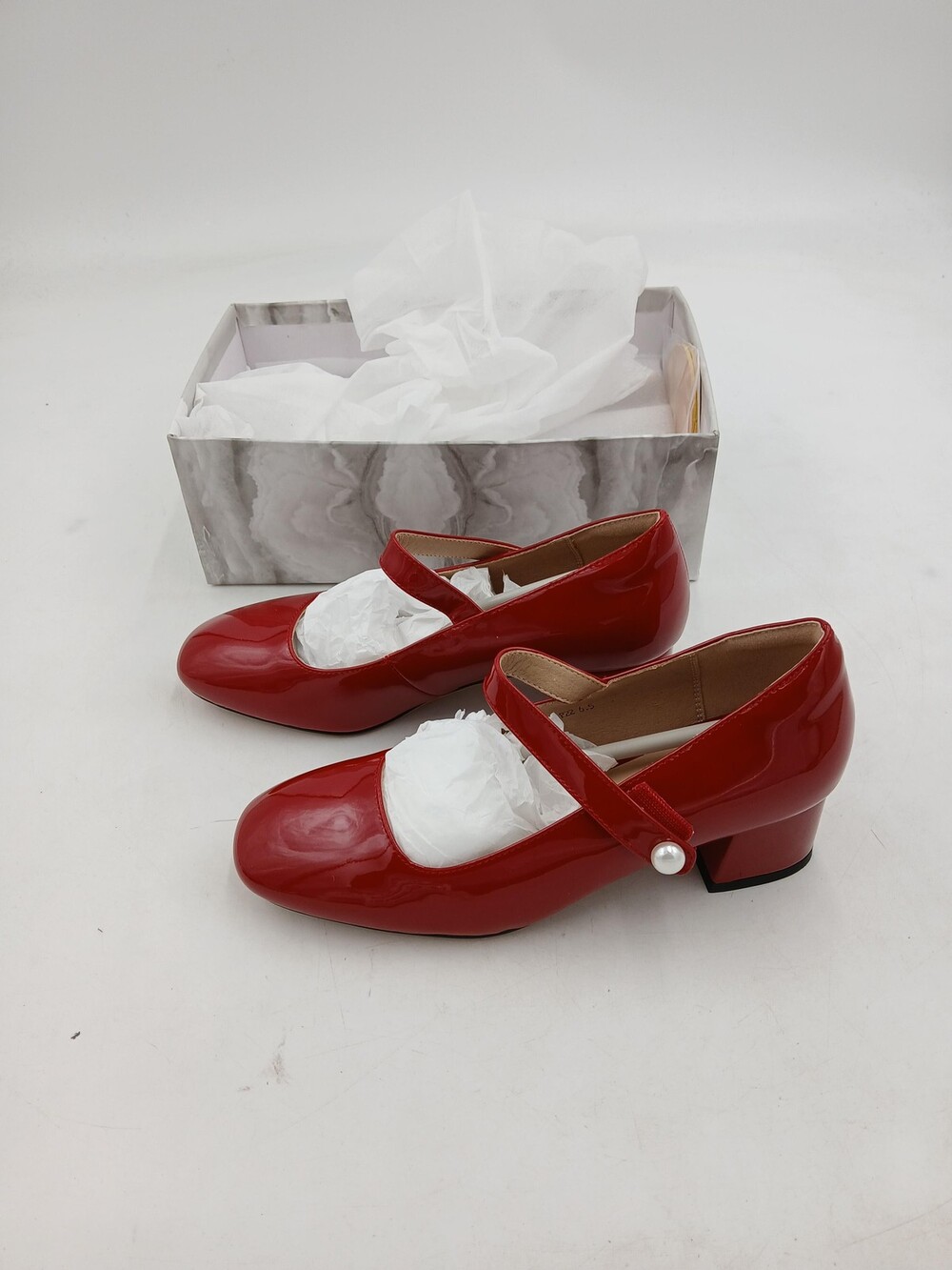 Naiyee Shoes Womens Red Patent Mary Jane Block Heel Pumps NY-P22 Size 6.5